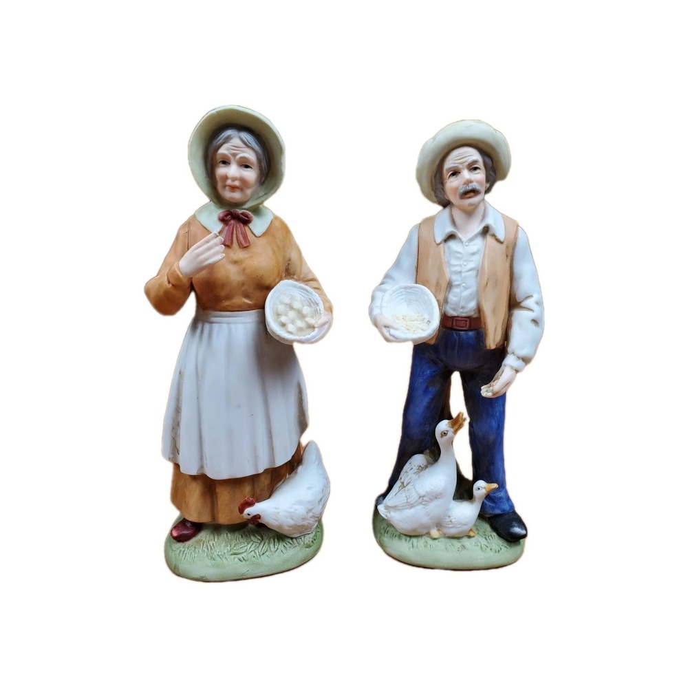 HOMCO Home Interiors Old Man And Old Woman With ducks Porcelain Vintage 8"